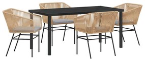 Conjunto de Jantar de Jardim 5 Peças com Almofadas Castanho em Rattan