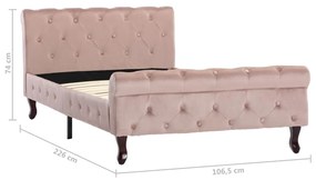 Estrutura de cama 100x200 cm veludo cor-de-rosa