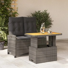 vidaXL 2 pcs conjunto de jantar p/ jardim c/ almofadões vime PE cinza