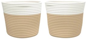 Cestos de arrumação 2 pcs Ø24x18 cm algodão bege e branco