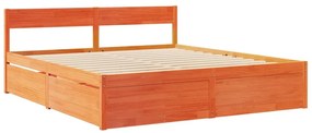 Cama com gavetas e colchão 200x200 cm pinho maciço castanho-mel