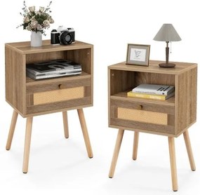 Mesa de cabeceira com estação de carregamento, mesa de cabeceira estreita com 2 gavetas e portas USB, 40 x 32 x 60 cm, marrom rústico