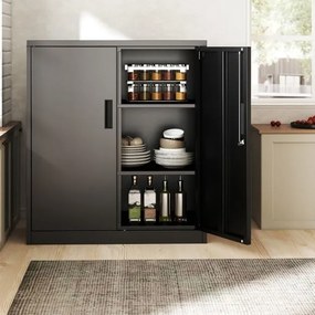 Armário de armazenamento metálico 80 x 40 x 91 cm com 2 portas com fechadura para garagem ou escritório com 2 prateleiras ajustáveis Preto