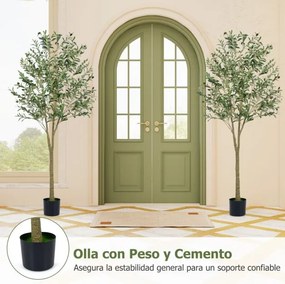 Conjunto de 2 oliveiras artificiais de 180 cm com vaso de plástico 1296 folhas 72 frutos Plantas verdes