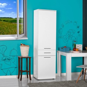 Armário Multiusos com Cesto "Wanna" - Branco - 52x187x38 cm - Design M
