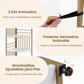 Estante de canto com 6 prateleiras, 42 x 42 x 181,5 cm, Estrutura metálica para plantas, exposição vertical para sala, quarto ou escritório, Branco e