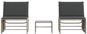 Espreguiçadeiras modulares com mesa 2 pcs vime PE cinzento-claro