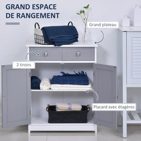 Móvel de casa de banho com 2 gavetas 60 x 30 x 75 cm, armário de duas portas e prateleira ajustável,  cinzento