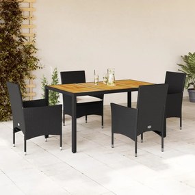 5 pcs conjunto jantar jardim c/ almofadões vime PE/acácia preto