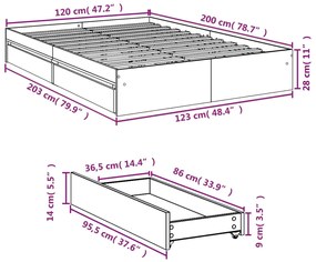 Estrutura de cama c/ gavetas 120x200cm derivados madeira branco