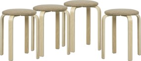 Conjunto de 4 Bancos Empilháveis Redondos (MESA NÃO INCLUIDA) Bancos Baixos de Cozinha com Assento Acolchoado Ø40x45 cm Caqui e Madeira