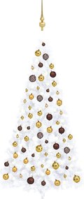 Meia árvore Natal artificial pré-iluminada c/ bolas branco