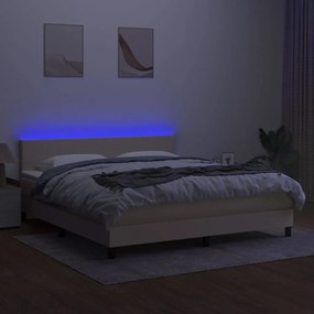 Cama box spring c/ colchão e LED 180x200 cm tecido cor creme