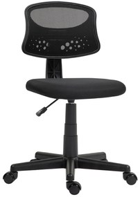 HOMCOM Cadeira de Escritório sem Apoio para os Braços com Encosto de Malha Respirável Altura Ajustável 43x48x78-88 cm Preto