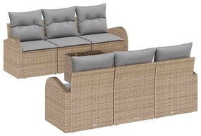 Conjunto de Sofá Jardim de 7 peças com Almofadas Bege em Rattan Sintét