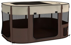 PawHut Parque Dobrável em Oxford para Animais Janelas e Bolsos 114x89x59 cm Castanho | Aosom Portugal