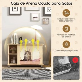 Caixa de areia para gatos com armário de arrumação Portas para arranhar Sisal Portas para raspar Sisal Pés de metal ajustáveis Casa de banho 82 x 48 x