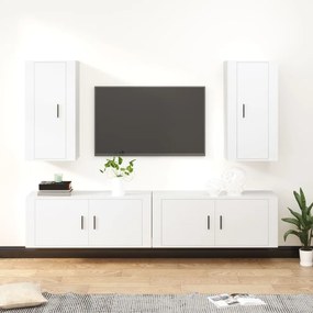 Conjunto móveis de TV 4 pcs madeira processada branco