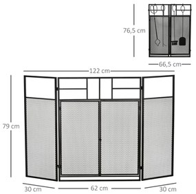 HOMCOM Frente para Lareira Dobrável Proteção para Lareira de 3 Painéis