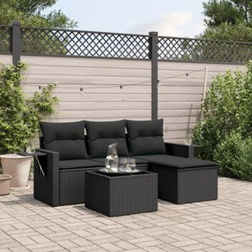 vidaXL 4 pcs conjunto de sofás para jardim c/ almofadões vime PE preto