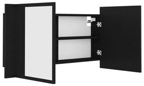 Armário espelhado casa de banho LED 90x12x45 cm acrílico preto