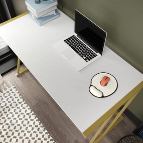 Secretária de Estudo Adelaide - Dourado e Branco - 114x60x75 cm