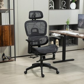 Cadeira de escritório, cadeira de escritório ergonómica em malha com braços 3D, encosto reclinável, 66 x 64 x 122 cm, preta