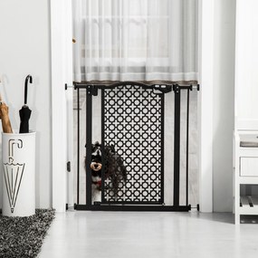 Barreira de Segurança para Cães Animais de Estimação para Portas Escadas Corredores 74-80cm com Porta e Fechadura Automática Aço Preto