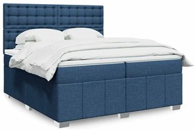 Cama com molas/colchão 200x200 cm tecido azul