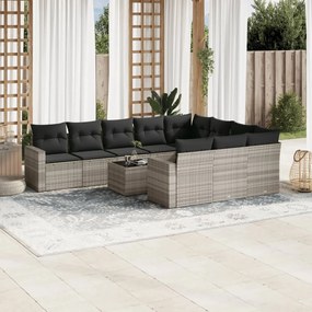 11 pcs conjunto sofás de jardim c/ almofadões vime PE cinzento