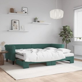 vidaXL Sofá-cama c/ gavetão e colchões 80x200cm veludo verde-escuro
