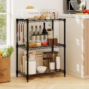 Estante metálica 59 x 34 x 79 cm ajustável  de 3 níveis com grelha de arame com capacidade para 204 kg para casa, cozinha, garagem, escritorio Preta