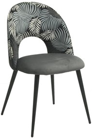 Conjunto 2 Cadeiras Cozinha, sala  ORQUIDEA, metal, tecido veludo cinza com encosto florais combinando