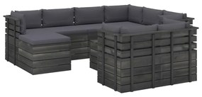 10 pcs conjunto lounge de paletes com almofadões pinho maciço