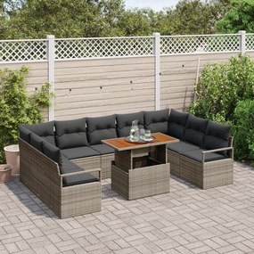 Conjunto de Sofá de Jardim vidaXL de 10 peças com Almofadas Cinza Ratt