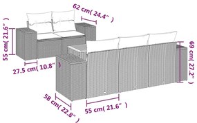 6 pcs conjunto de sofás p/ jardim com almofadões vime PE bege