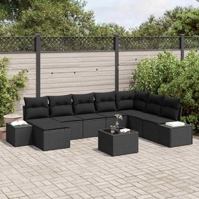 vidaXL Conjunto de Sofá de Jardim com almofada 8 pcs Preto vime PE