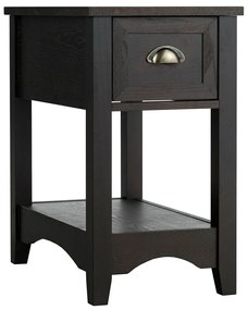 Mesa lateral retrô estreita com 2 peças, gaveta e prateleira de armazenamento - marrom