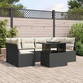 vidaXL Conjunto de Sofá de Jardim com 7 Peças e Almofadas Pretas em Polyrattan
