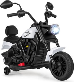 Mota elétrica infantil de 6 V com farol LED, música, 2 rodas, pedais de treino e espelhos retrovisores – a partir dos 18 meses – Preto + Branco