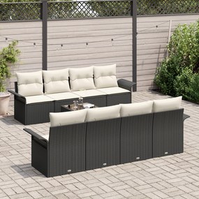Conjunto de Sofá de Jardim com Almofadas Rattan Poli Preto