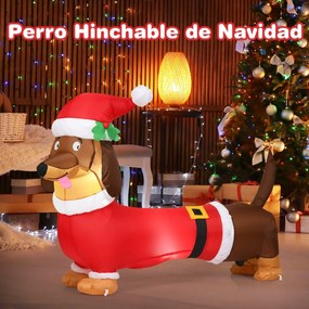 Cão insuflável natal de 160 cm autoinsuflável com lâmpadas internas Tecido de poliéster e soprador impermeável Adequado multicolorido