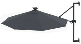 Guarda-sol para jardim de parede c/ luzes LED 300 cm antracite