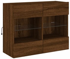 Móvel parede p/ TV luzes LED 78,5x30x60,5 cm carvalho castanho