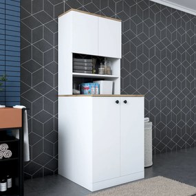Armário para Máquina de Lavar KD102 – Branco e Nogueira – 70x183,6x72,