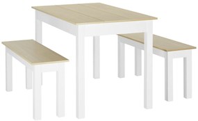 HOMCOM Conjunto de Mesa de Jantar 3 Peças com 2 Bancos Encaixáveis para 4-6 Pessoas Estilo Contemporâneo Painéis de Partículas | Aosom Portugal