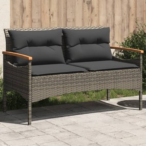 vidaXL Banco de jardim c/ almofadões 116x62,5x74 cm vime PE cinzento