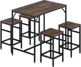 HOMCOM Conjunto de Mesa de Bar com 4 Bancos com Apoio para os Pés Mesa de 100x60x88cm e Bancos de 32x32x57cm Preto e Nogueira | Aosom Portugal