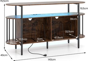Móvel para Discos de Vinil, 140 x 40 x 76,5 cm, Estação de Carregamento Integrada, Castanho+Preto