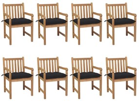 vidaXL Cadeiras de jardim c/ almofadões preto 8 pcs teca maciça